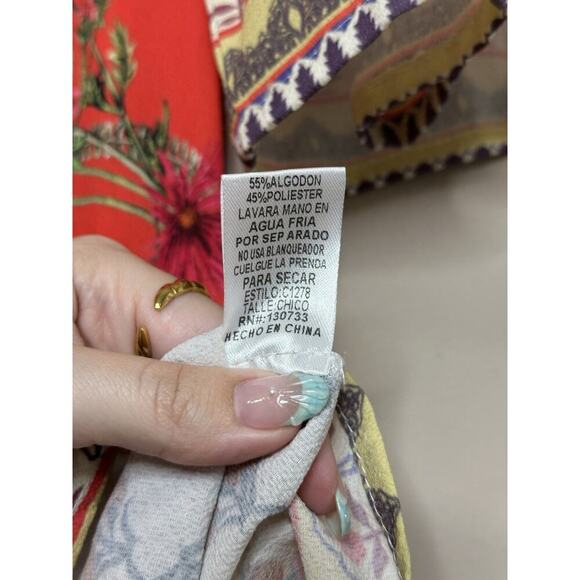NWT Umgee Womens Red Floral Off The Shoulder Dress Scarf Print Size Small - Picture 6 of 9